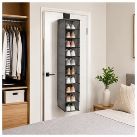 10-Layer Hanging Shoe Organizer for Closet Storage – Collapsible Polyester Rack for Shoes & Hats Over the Door