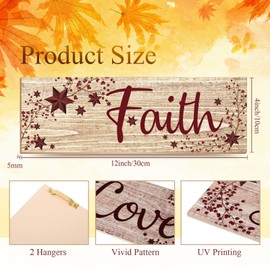 3 Pieces Faith Love Hope Wooden Signs Country Stars Berries Wooden Wall Decor 12 x 4 Inch Rustic Wooden Hanging Farmhouse Plaque Inspirational Family Wall Art Sign for Room Wedding Wall Decor
