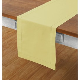 Solino Home Yellow Table Runner 90 Inches Long - Cotton Linen Hemstitch Dining Table Runner 14 x 90 Inch Ideal for Wedding, Parties, Spring, Easter