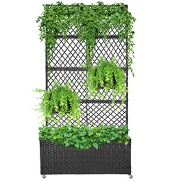 GENMOUS 72in/5.9ft Metal Raised Garden Bed with Trellis, Planter Box Trellis with Wheels for Vine Climbing Plants, Trellis with Drainage Holes for Flowers, Vegetables in Garden, Patio, Balcony （Black）