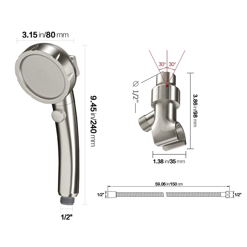 KAIYING Brushed Nickel High Pressure Handheld Shower Head with ON/OFF