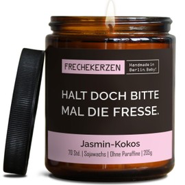 Lustige Duftkerze mit asozialem Spruch | Handgemacht aus Sojawachs | In Geschenkbox | Gast Geschenk Freundschaft Kumpel Papa Partner Schwester BFF Deko schlechte Laune |Jasmin-Kokos