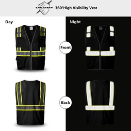 SKSafety Chaleco de seguridad reflectante de alta visibilidad, cumple con las normas ANSI/ISEA 107-2020, chaleco de seguridad tipo R clase 2, Negro, XX-Large