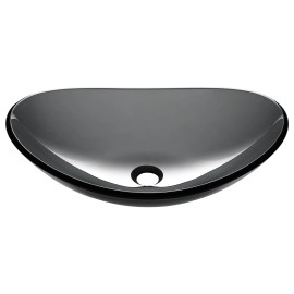 Dark Gray Glass Bowl Sink Oval Glossy Above Counter Bathroom Minimalist Design NO HOLE Faucet MountWarehouse: LA01