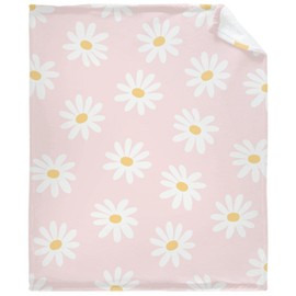 Bargley Daisy Flowers with Pink Fleece Throw Blanket Soft Lightweight Warm Fuzzy Blankets for Couch Sofa Bed Traveling 60x50 Inch for Teen