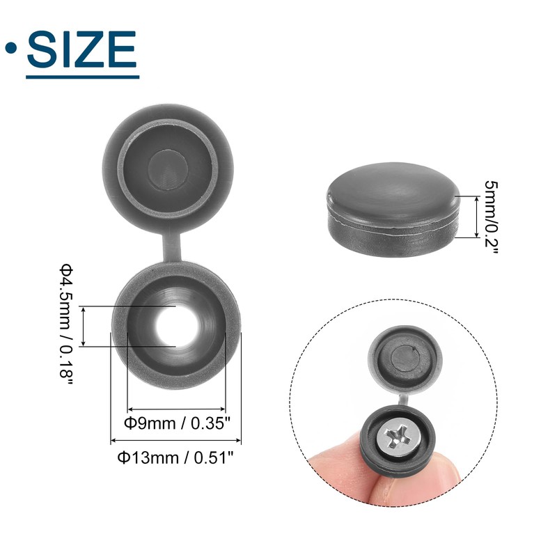 Sourcing Map 100Pcs Dark Grey PVC Screw Caps, 4.5mm ID,