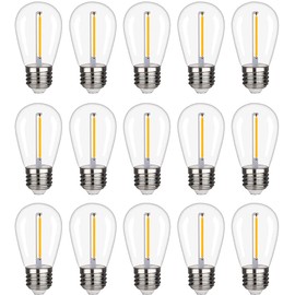 FUTIME 15 Pack S14 LED String Light Bulbs, 1W Shatterproof & Waterproof Outdoor Indoor Replacement Bulbs, E26 Base Edison LED Light Bulbs Warm White 2200K. (S14 15Pack)