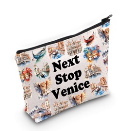 JXGZSO Venice City Trip Gift Next Stop Venice Makeup Bag Italy Travel Gift Venice Carnival Cosmetic Zipper Bag Italy Pouch (Next Stop Venice)