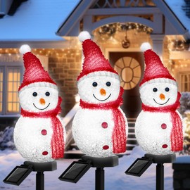 Upgraded Solar Christmas Snowman Lights Outdoor Decorations, 3-Pack Led Stake Lights Waterproof Walkway Landscape Lights for Christmas Decor Yard Path Garden Lawn Patio (All red)