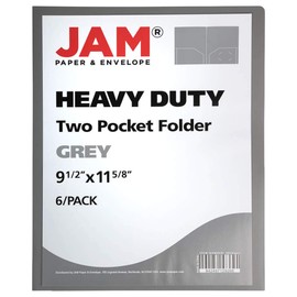 JAM PAPER - Carpetas escolares de plástico resistente con 2 bolsillos, color gris