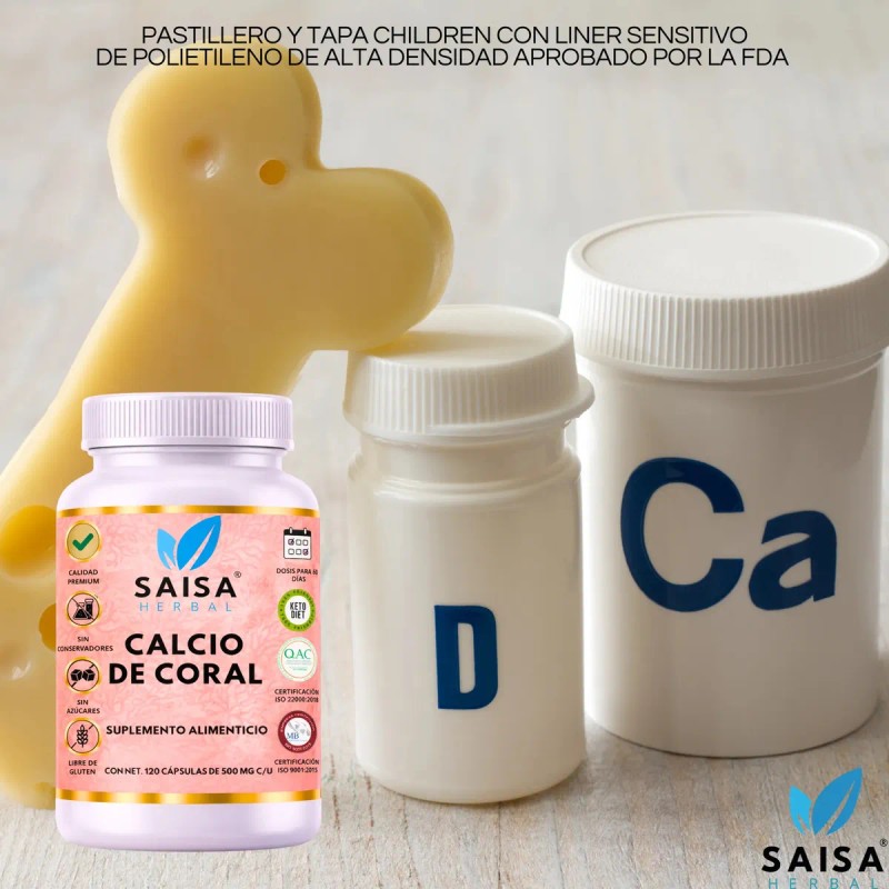 Calcio Coral 100 Puro 120 Cápsulas Salud Ósea Dientes Fuertes