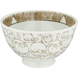 Hasamiyaki 44665 Lightweight Rice Bowl (Medium), Cat Arabesque Pattern, Brown