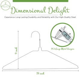 HangBros | 50-Pack of Sleek 18-Inch 14.5-Gauge Metal Hangers | Premium Quality, Space-Saving Design, Durable Steel Construction for Effortless Organization, White