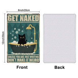 SUPERDANT Black Cat Bathroom Tin Signs Get Naked Metal Tin Signs Black Cat Signs Bathroom Funny Tin Sign Vintage Metal Tin Sign Metal Plaque Wall Art for Bathroom Toilet Home Wall Decor