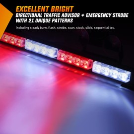 Nilight Traffic Advisor Emergency Strobe Light Bar 35Inch 32LED 21 Flash Patterns Directional Safety Warning Lights with Cigar Lighter on Trucks Police Cars Construction Vehicles