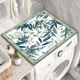 Nouiroy Flowers Washing Machine Dust Cover Top Mat - Floral Washer Dryer Waterproof Cover for Washer Microwave Refrigerator (Green Leaf)