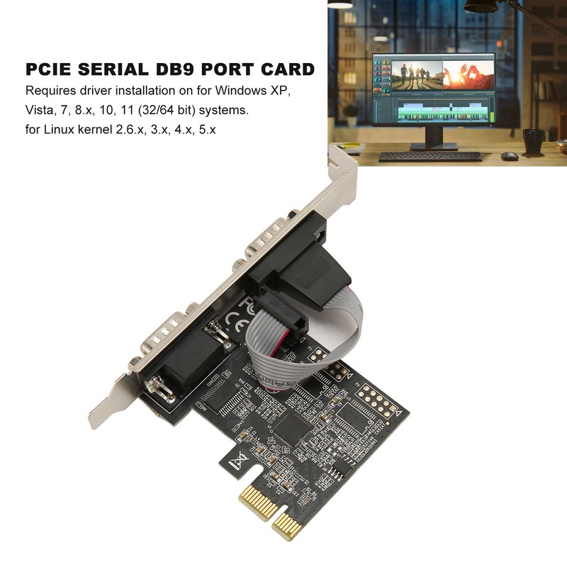 2 Port PCI Express RS232 DB9 Serial Port Card PCIe