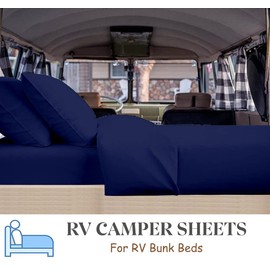 RV Bunk Bed Cot Sheets 30 x 75, 3-Piece Bed Sheets for Campers, Fits Upto 6" Deep Pocket, Cot Size Mattress Fitted Sheet Perfect for Narrow Twin, Guest Bed Replacement, RV Mattress Sheets - Navy blue