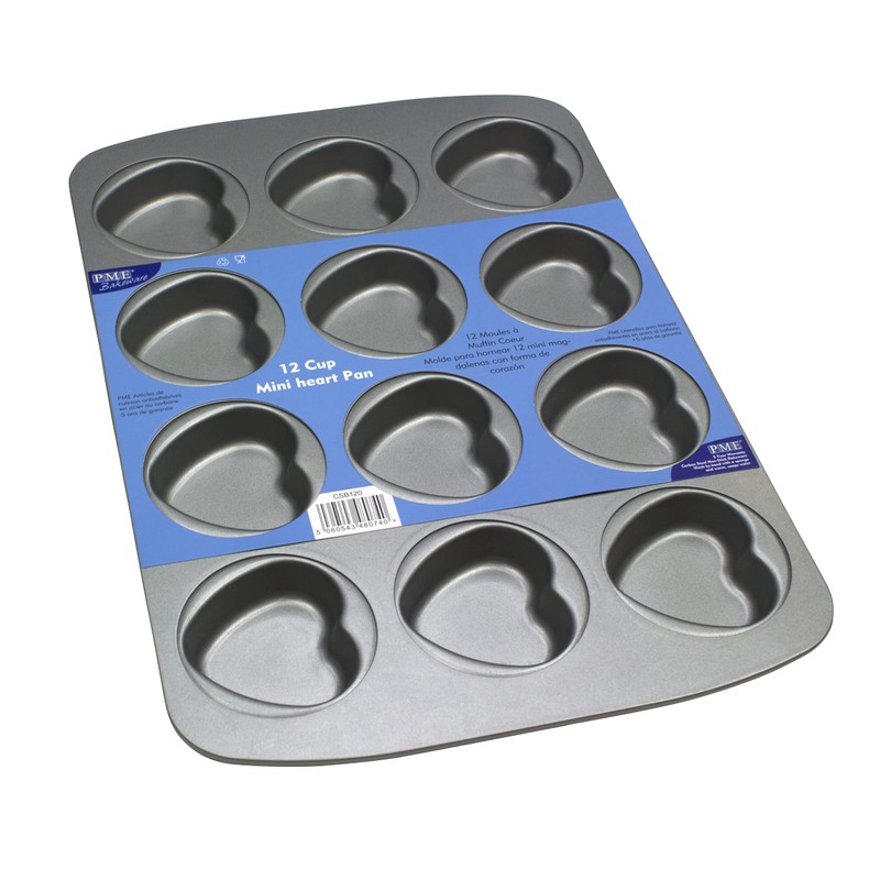 PME Non Stick 12 Cup Mini Heart Pan, Carbon Steel,Grey
