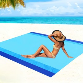 BHDJSHX Portable Beach Blanket, Sandproof Waterproof Machine Washable Outdoor Picnic Mat, Oversized for 4-6 Adults，for Camping, Park, Travel, Grass(Blue