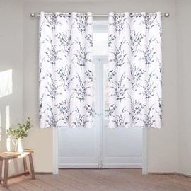 MYSKY HOME Floral Curtains 63 Inch Length 2 Panels for Bedroom Living Room Thermal Insulated Light Filtering Soft Curtains for Home Decor Grommet Leaf Flower Printed Window Treatments, Navy Blue