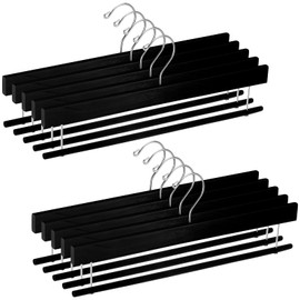 Chunful 10 Pack Wooden Velvet Pants Hangers - 16 Inch Non Slip Wood Pants Hangers with 360 Degree Swivel Hook Heavy Duty Space Saving for Jeans, Shorts & Dresses (Black)