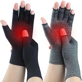 Kecartu Kecartu 2 Pairs Compression Gloves for Rheumatoid Arthritis, Osteoarthritis, Carpal Tunnel Pain, Fingerless Arthritis Hand Gloves for Women Men Support Work&Computer Typing (Pure Black+Grey,Large)