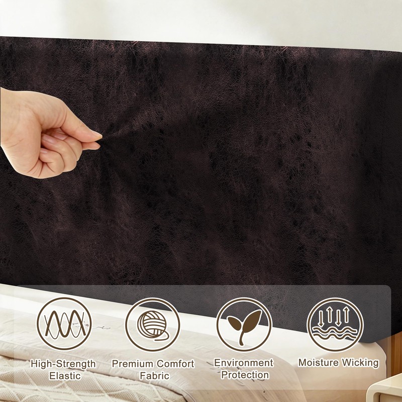 Leather Look Bed Headboard Cover, Stretch Soft Bed Headboard Slipcover