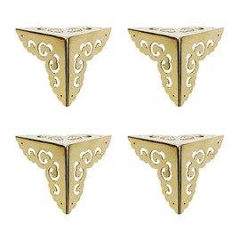 Tiazza 4Pcs Vintage Pure Brass Hollow Cloud Pattern Corner Protectors Antique Hardware Desk Edge Wooden Jewelry Gift Box Cabinet Three Sides Full Encase Corner Guard (Gold)