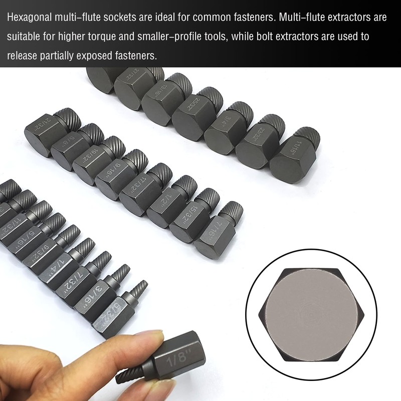 JEUCLEL 25PCS Multi-Spline Screw Extractor Set, 3/8" Inch Adaptor Easy