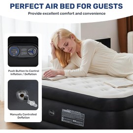 Simple Deluxe Twin Size Air Mattress with Built-in Electric Air Pump - Quick Inflation, 18" Tall Waterproof Foldable Airbed with Carrying Bag for Home Guests, Travel & Outdoor Use