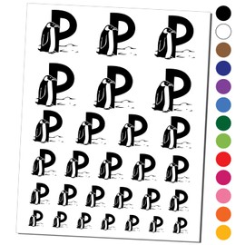 Animal Alphabet Letter P for Penguin Temporary Tattoo Water Resistant Fake Body Art Set Collection - Black (One Sheet)