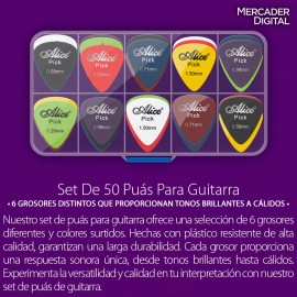 Mercader Digital Set 50 Púas Plumillas Picks Guitarra Bajo Docerola