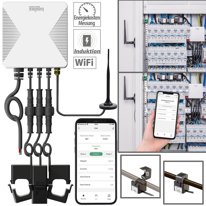 Luminea Home Control Ammeter: Smart 3-Phase WiFi Power Meter &
