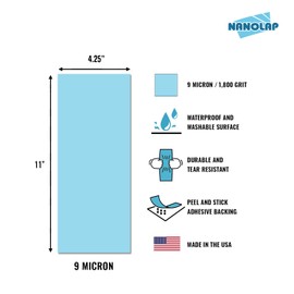 NANOLAP PSA Lapping Film, 3 Pc 9 Micron (1,800 Grit) Adhesive Polishing Paper, 4-1/4” x 11” Microfinishing Fine Sanding Paper, Sanding Film for Scary Sharp Sharpening System, Aluminum Oxide AO