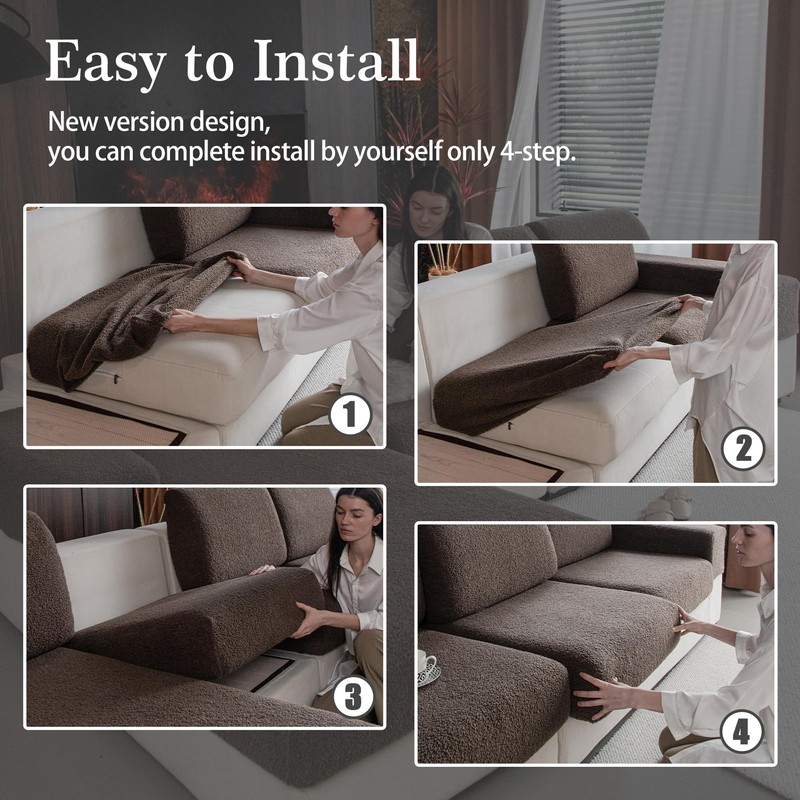 OHSIO Couch Cushion Covers for Sectional Sofa, Stretch Soft Sofa