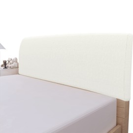 Easy-Going Stretch Bed Headboard Slipcover, Small Square Jacquard Furniture Cover, Dustproof Protector Cover for Bedroom Decor (Full, Cream)