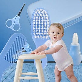 ZELINYE Baby Grooming Kit, 8 in 1 with Brush, Comb, Nail Clipper and File, Nasal Cleaner, Finger Toothbrush, Scissors, Portable Newborn Essentials Set