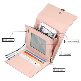 FT FUNTOR RFID Wallets for Women, Leaf Card Holder Trifold Ladies Wallets Coins Zipper Pocket with ID Window Small Size Deep Purple