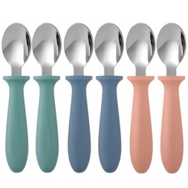 Pimoys 6-Pack Stainless Steel Toddler Spoons Baby & Kids Utensils for Self-Feeding Plastic Handle Dishwasher Safe