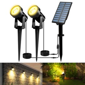 T-SUNUS Solar Spotlight for Outdoors, Solar Garden Light, Garden Spotlight, Solar Auto On/Off, IP65 Waterproof, 2 Brightness Modes, 3000 K, Warm White for Garden, Yard, Walkway