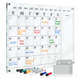 MAKELLO Acrylic Calendar for Wall, Clear Dry Erase Calendar for Office, School, Home, Bedroom, 4 Pens, Pen Holder, Wall-Mount Screws, 24x18 in
