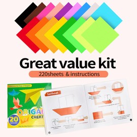 GAGANIU Origami Paper, Double Sided Color Origami Paper kit, 220 Sheets Multicolor Square Easy fold paper with Origami manual for Beginner, Paper & Paper Crafts DIY Projects(6x6inch)