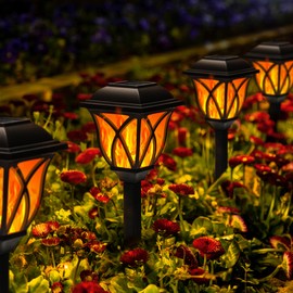 GIGALUMI Solar Lights Outdoor Waterproof, 6 Pack Flickering Flame LED Lights, Garden Decor for Yard, Patio, Landscape, Planter, Walkway