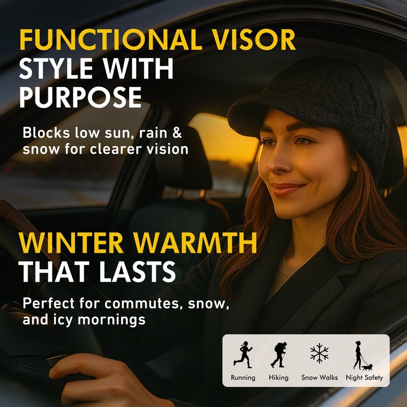 Comhats Oversized Wool Blend Visor Beanie Warm Classic Cable Knit