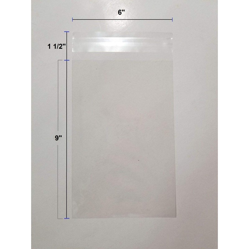 UNIQUEPACKING 100 Pcs 6x9 Clear Resealable Cello Cellophane 6" x