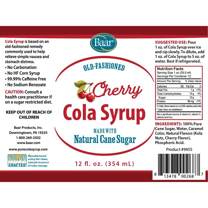 Caffeine Free, Non-carbonated Cherry Cola Syrup with Pure Cane Sugar
