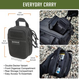 MAXPEDITION Double-Decker Mini Pocket Organizer (4” x 2.5” x 6”) EDC Pouch, Tactical Tool Pouch for Organization, MOLLE Accessories for Everyday Carry (Black) 0258B