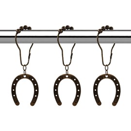 Bronze Horseshoe Curtain Hooks Rings, 12 Pcs Rust Proof Decorative Cowboy Shower Hook for Western Country Vintage Cowgirl Bathroom Decor, Bedroom, Living Room Home Curtain Hangers (Bronze)