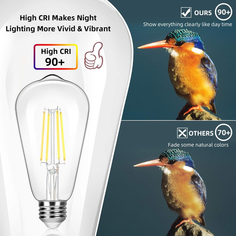 4-Pack Vintage 8W ST64 LED Edison Light Bulbs 100W Equivalent,